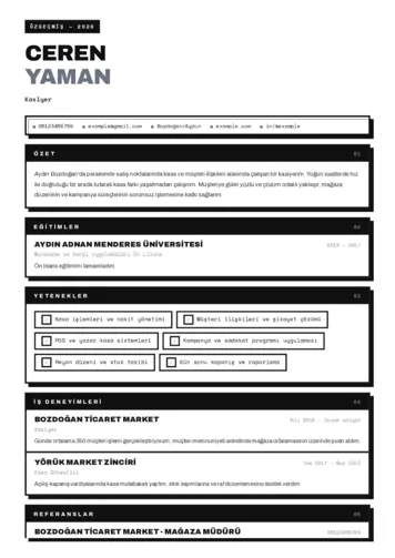 Kasiyer cv indir